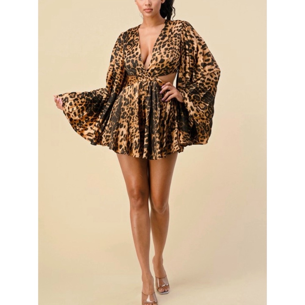 Leopard Instincts Bell Sleeve Romper